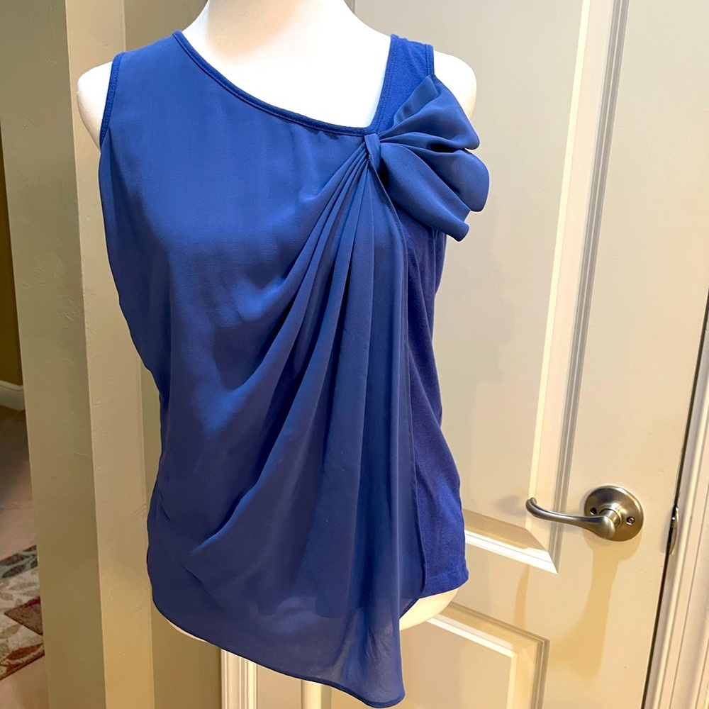 Elegant Blue Sleeveless Top with Bow Detail